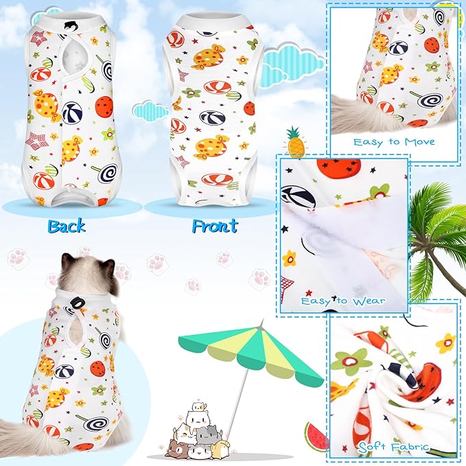 Kacctyen 6 Set Cat Recovery Suit After Surgery Female and Male Cat Kitten Surgery Suit E Collar Alternative Pajama Kitty Clothes for Spay Abdominal Skin Anti Licking(Animal,Medium)