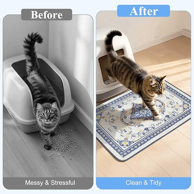Unicorn Catcher 33X22in Cat Litter Mat Machine Washable Soft 3D Air Mesh Litter Box Rug Non-Slip Backing Quick Dry Scatter Control for Paws,Blue