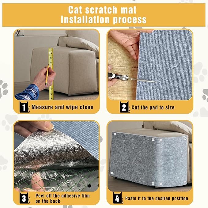 3PCS Cat Scratch Mat, 39.4"x11.9" DIY Trimmable Self-Adhesive Cat Scratching Mat, Couch Protector from Cats Claw, Indoor Furniture Protector for Cats Scratching (Light Gray)