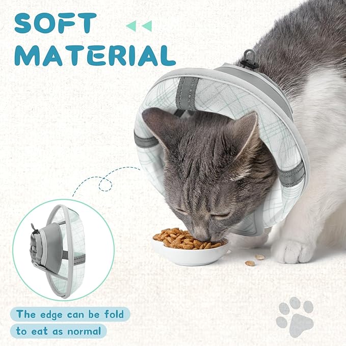 Supet Cat Cone Collar Soft, Air Mesh Recovery Collar to Stop Licking, Breathable Neck Cone Alternative, Lightweight Cat Head Cone Anti Scratch (Green,S)