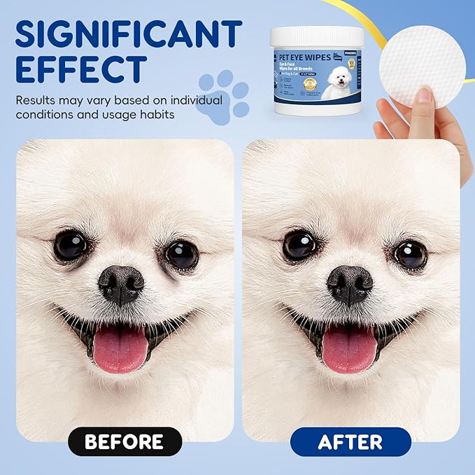 Dog & Cat Eye Paw Face Wipes, Tear Stain Remover for Dogs & Cats, Soothing & Moisturizing & Gentle, Eye Debris, Discharge, Mucus - 100pcs