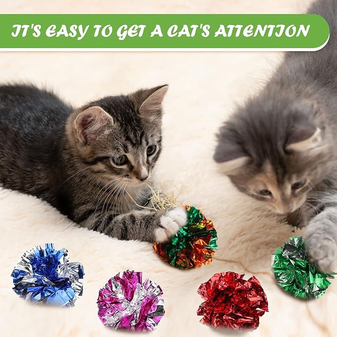 Silkfly 30 Pcs Polyester Film Crinkle Balls Cat Toys 2.36" Interactive Crinkle Ball, Colorful Balls Chew Toy for Cat Chase Ball Toys Attract Cats for Indoor Cats and Kittens to Keep Fit and Active