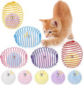 Jecery 5 Pcs Cat Spring Toys Stretchable Rolling Balls Colorful Playful Coils Interactive Action Toy Caged Rats for Kitten Pet Supplies (Pom-pom with Bell,Multicolor)