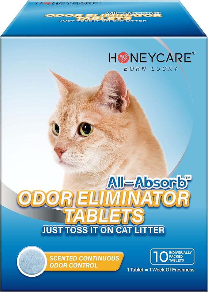 HONEY CARE All-Absorb Cat Litter Odor Eliminator Tablets 丨 Refresh Smell Long-Lasting Scent Away - Jasmine Fragrance (10pcs/Box=4-10 Weeks), Blue