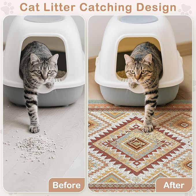 Unicorn Catcher Cat Litter Mat 24" x 15" Non-Slip Litter Box Mat Washable Litter Catcher Mat for Litter Box Indoor Food Mat Supplies Essentials,Orange Red