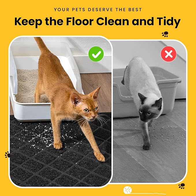 Conlun Cat Litter Mat Litter Trapping Mat, Black Premium Durable PVC Grid Mesh with Scatter Control, Non-slip, Less Waste Cat Litter Box Mat, Soft on Kitty’s Paws, Urine Waterproof 47" x 35"
