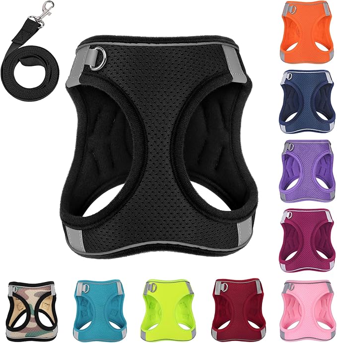 Dog Harness with Leash Set, No-Pull Step-in Reflective Pet Harness with 1 Leash Clips, Adjustable Soft Padded Easy Walk Dog Vest for Small Medium Large Dogs, Cats(Carbon Black, XLarge)