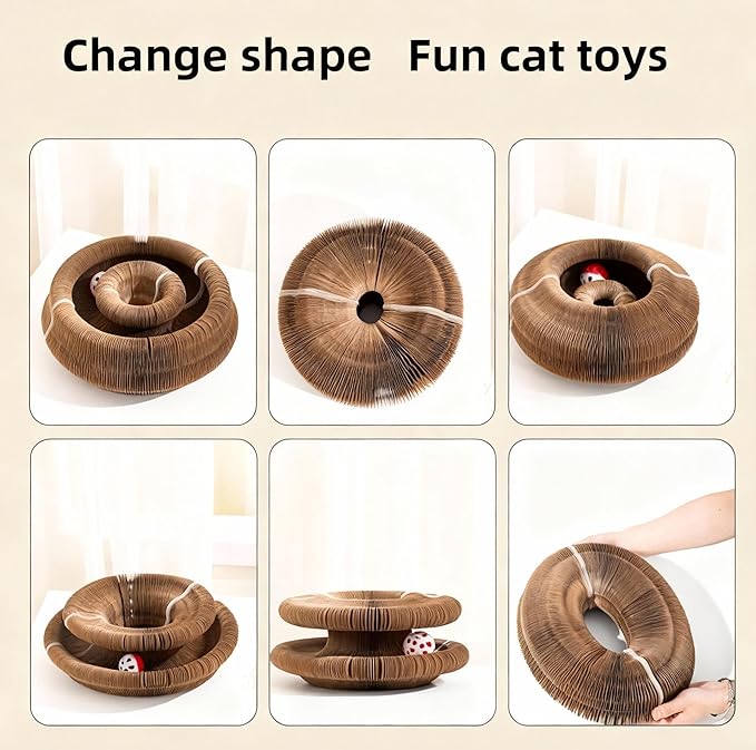 Cat Scratcher Interactive Foldable Magic Organ Indoor Toys for Cats Claw Care Twisty Paws Cardboard Cat Toy with Balls Bells