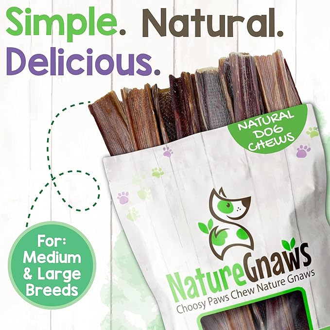 Nature Gnaws Beef Gullet Chews for Large Dogs 9-10" (20 Count) - Natural Beef Jerky Stick Dog Chew Treats - Rawhide Free