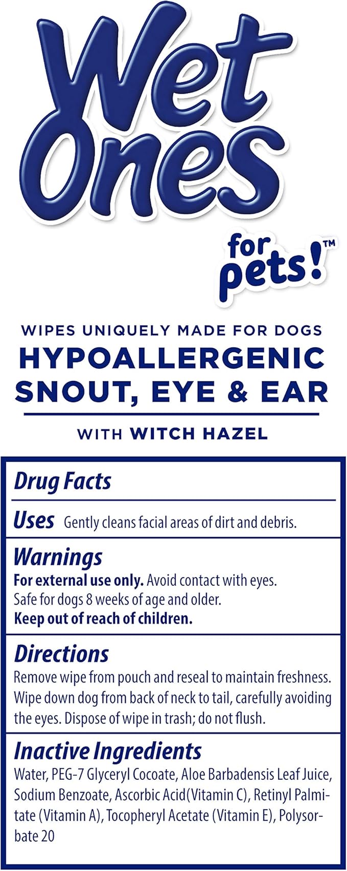 Wet Ones for Pets Extra Gentle Dog Wipes with Witch Hazel for Snout, Eye, Ear - Fragrance-Free Wipes for Dogs with Wet Lock Seal, 30 Count - 8 Pack