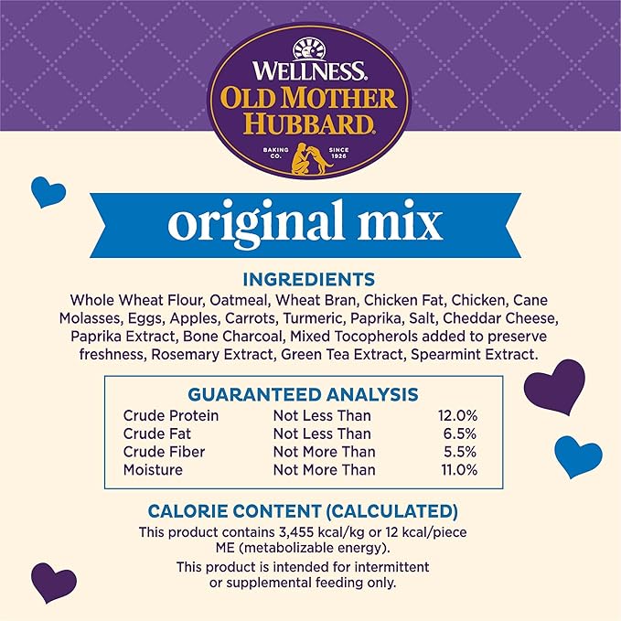 Old Mother Hubbard Wellness Original Mix Dog Biscuits,Natural,Training Treats,Four Flavors,Mini Size,(20 Ounce Bag),(Pack of 2)