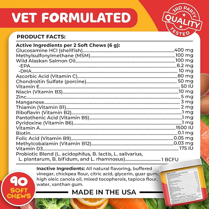 Paw Science Dog Vitamins and Supplements, 20-in-1 Multivitamin Treats for Dogs - Glucosamine, Probiotics, Wild Alaskan Salmon Oil, Chondroitin, MSM & More - Bacon Flavor - 90 Count