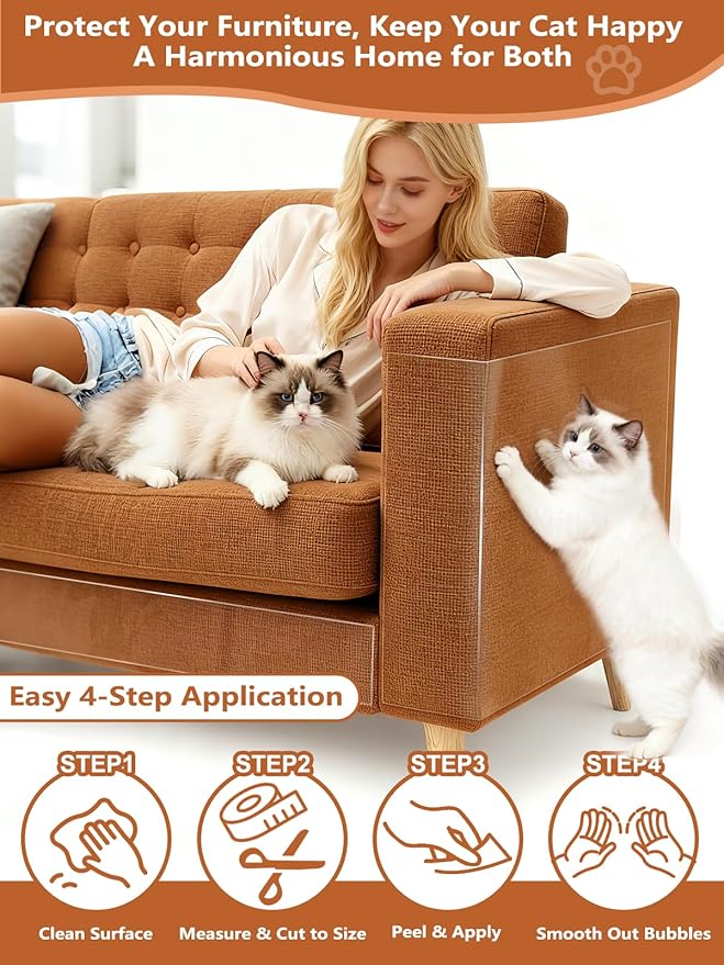 Extra Thick Clear Anti Cat Scratch Furniture Protector 16.93" x 196.85"：ZQVCNF Self-Adhesive Couch & Door Tape from Pet Claws - Covers Walls, Bed Corners | Stops Cat & Dog Scratching Damage