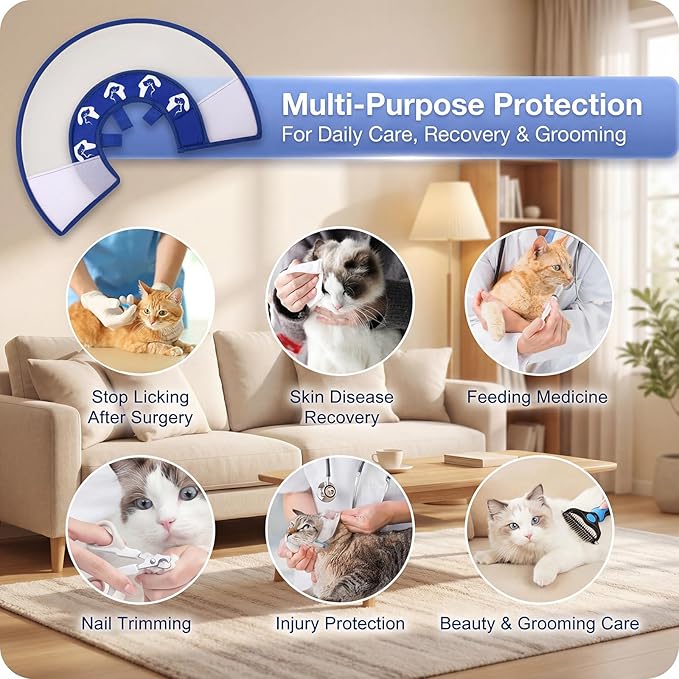 Cat Cone Recovery Collar, Adjustable Elizabethan Collar for Cats to Stop Licking After Surgery, Soft Comfortable Pet Cone for Neck Girth 7.5''-9.0''
