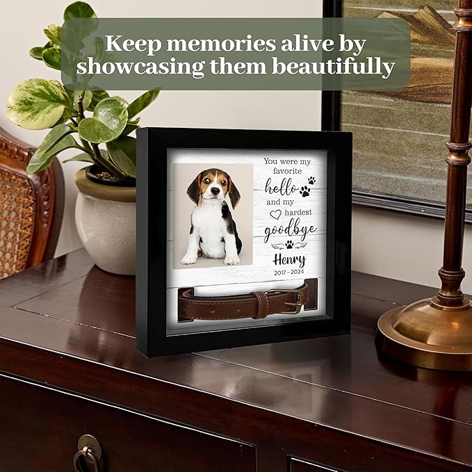 Personalized Pet Memorial Frame with Collar Holder, Engraved Pet Memorial Ornament, Dog Cat Sympathy Card, Loss of Dog Keychain Paw Prints Charm Sympathy Gift, Remembrance Gift for Cat Lovers
