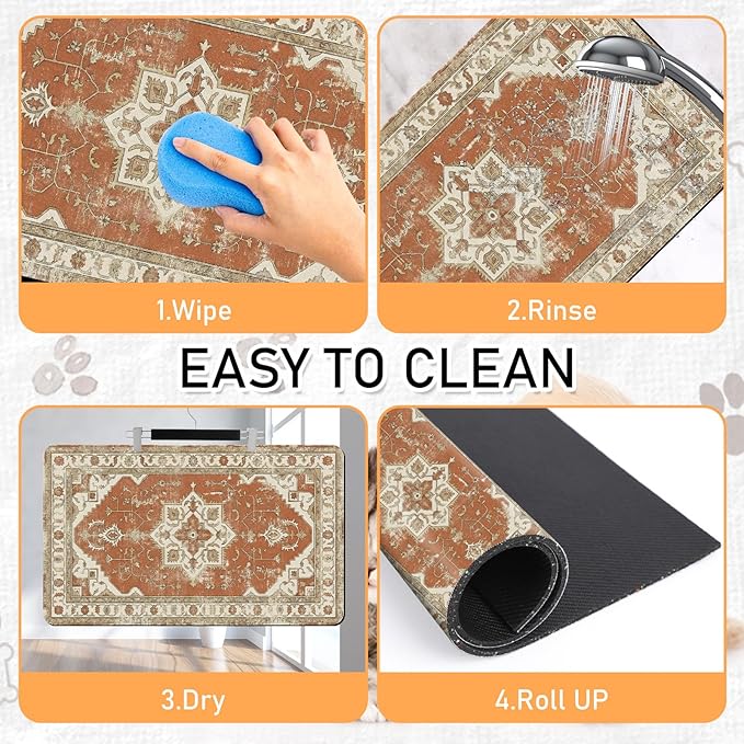 Dog Food Bowl Mat - Absorbent Quick Dry Dog Feeding Mats for Food and Water, Anti Slip Cat Bowl Placemat for Floors, Diatomite Pet Dish Matts Accessories Supplies, Bohemia Style, 12 * 20in