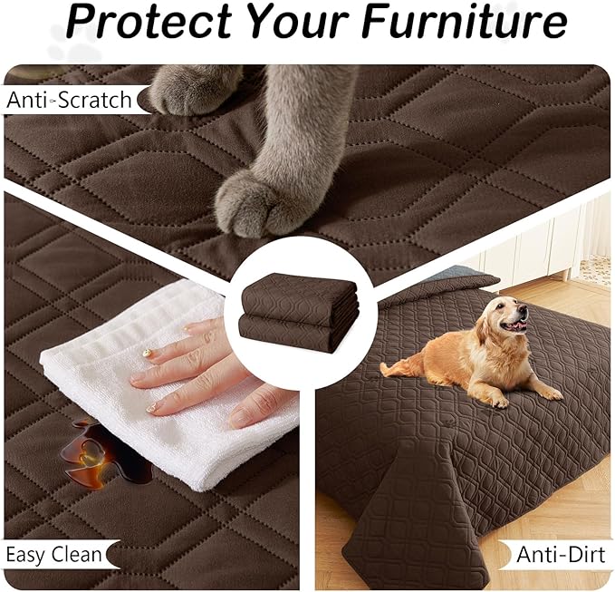 hyha Waterproof Dog Bed Blanket, Soft Pet Blankets, Waterproof Couch Cover for Dogs, Reversible Sofa Covers Washable for Furniture (30x70 Inch, Chocolate/Dark Grey)