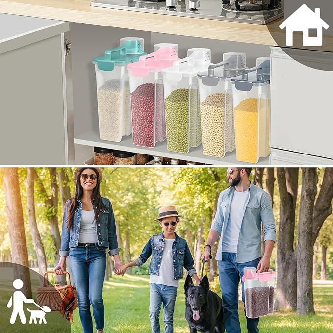 5-7 Lbs Dog Cat Food Storage Container, Portable Travel Pet Food Storage Container with Measuring Cup, Easy-Pouring Bird Seed Dispenser, Airtight Rice Cereal Oatmeal Flour Dispenser -Pink