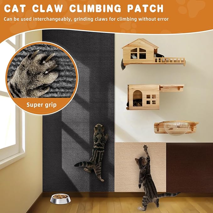 4pack Cat Scratch Couch Furniture and Wall Protector | Adhesive Cat Scratch Pad for Covering Cat Tower, DIY Climbing Cat Scratcher Couch Protector from Cat Claws Scratching (Dark Gray)