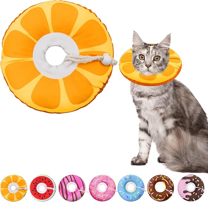 Seyezo Cat Cone Collar Soft, Adjustable Cat Recovery Collar for Small Medium Large Cats, Cute Donut E Collar After Surgery, Anti-Lick Wound Healing Elizabethan Cone for Kittens (Orange, Medium)