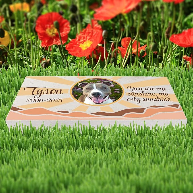 Personalized Pet Memorial with Keepsake Photo on Limestone - Headstones, Garden Stones, and Grave Markers for Dogs - Dog Memorial Stone, Pet Memorial Gifts - 12”x 6”x1.25" (D. Tyson Design)