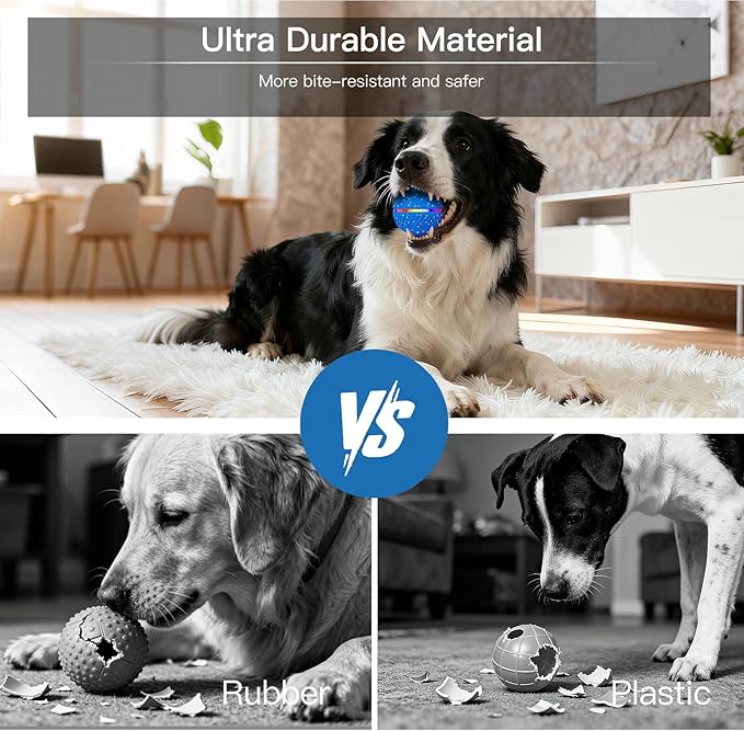 Interactive Dog Toys: Self Rolling & Bouncing Ball to Keep Them Busy, 3 Modes, Type-C Fast Charging, Durable E-TPU & IP54 Waterproof - Best for Small/Medium Breeds & Puppies (Blue, Medium)