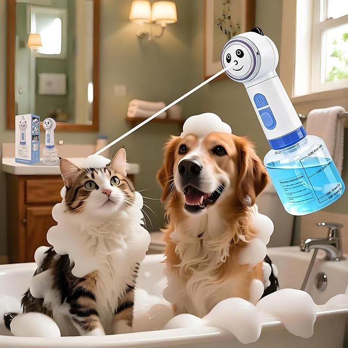 Electric Dog Shampoo Dispenser, Automatic Foam Soap Sprayer Cat soap Dispenser Includes an Extra Magnetic Charging Cable (2 in Total), Shampoo Foamer for Multi-Surface Cleaning (Kitchen/Bath) & Pets