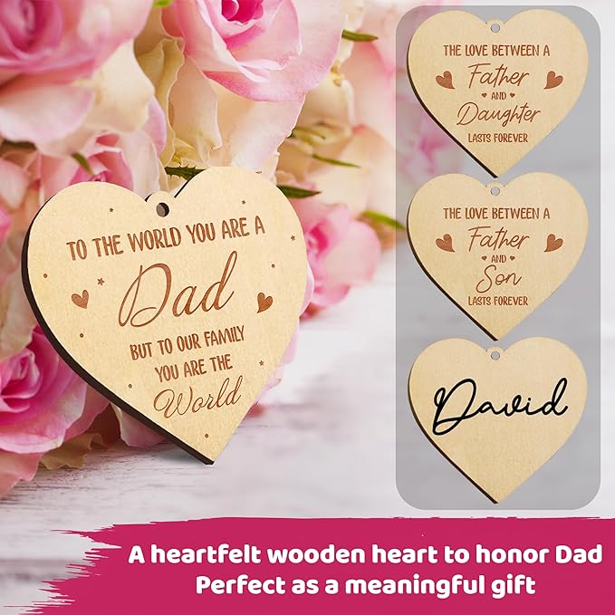 Father's Day Gift Rotating Picture Frame, Dad Frame Fits 4x6 Photo, To the World You Are a Dad Wooden Keepsake Ideas Birthday Gift for Father Stepdad from Daughter Son Tabletop Display HR-DAD-N