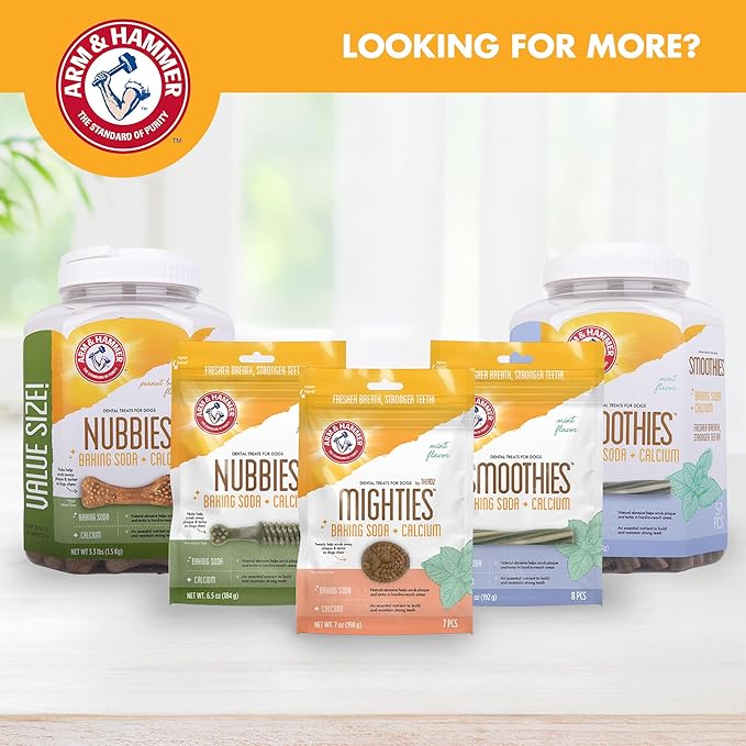 Arm & Hammer for Pets Nubbies Dental Treats - Baking Soda & Calcium Dog Dental Chews, Nubbed Texture Helps Scrub Plaque & Tartar While Chewing, Peanut Butter Flavor, 20 Count, 7 Ounce
