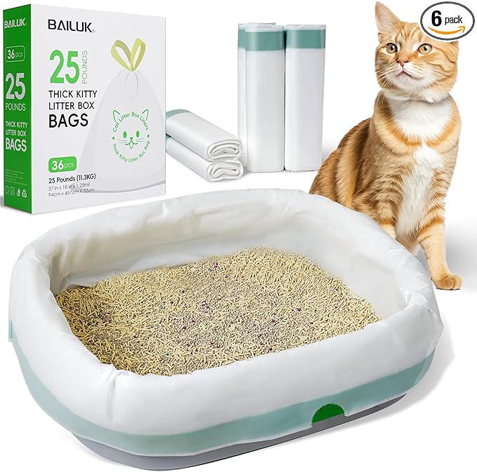 36 PACK Litter Box Liners Large (37" x 18") - Thick Leak-Proof Drawstring Bags for Easy Clean Up, Jumbo Cat Litter Pan Liners Kit (36)