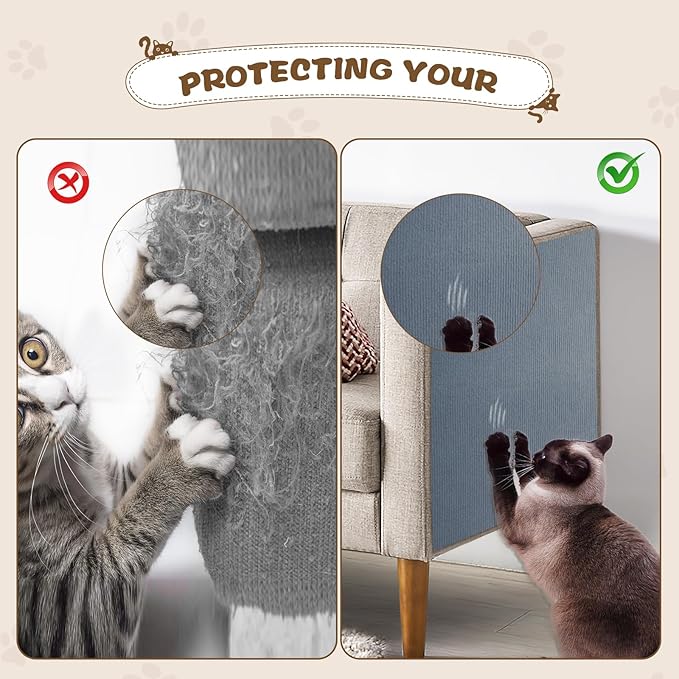 Eunice Cat Scratching Mat, Self-Adhesive Cat Scratch Carpet, Trimmable Replacement Carpet Pad for Tree Wall Cat Scratching Post DIY Couch Protector (Light Gray, 47.2"x15.8")