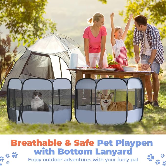 2-in-1 XLarge Cat Playpen, Detachable into 2 Separate Playpens with Additional 2 Doors, Portable Dog Playpen Cat Tent Enclosure for Kitten and Puppy Indoor Outdoor Use(L)
