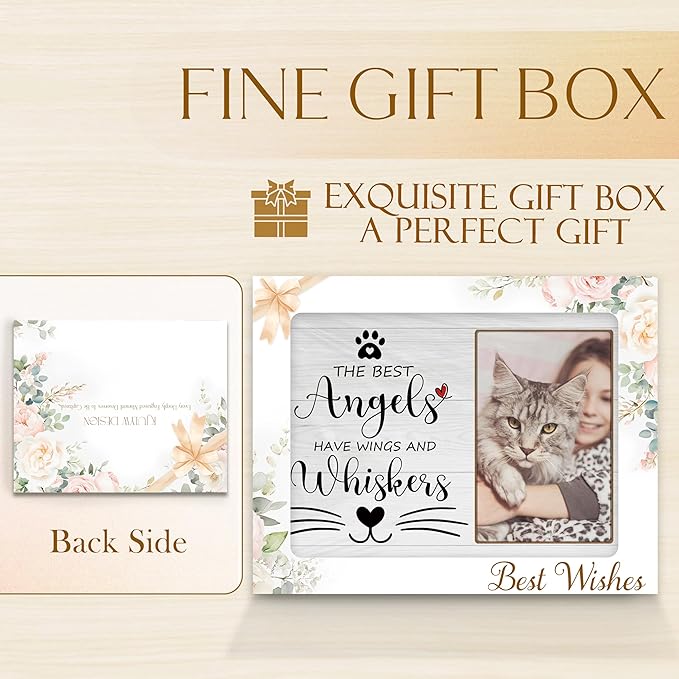 Cat Memorial 4x6 Picture Frame, Sympathy Gifts for Loss of Cat, Cats Passing Away Gift, the Best Angels Have Wings and Whiskers Picture Photo Frames for Desk Tabletop Wall Decoration