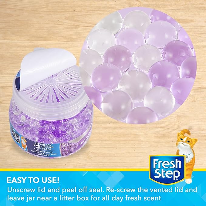 Fresh Step Litter Box Deodorizing Gel Beads in Soothing Lavender Scent - Pet Odor Neutralizing Beads for Pet Smells from Litter Box - 12 Ounce