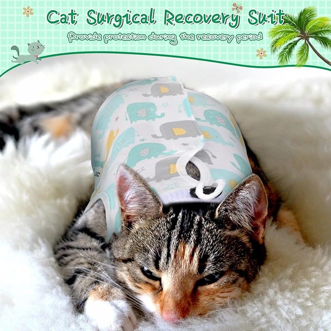 Nuanchu 3 Pieces Cat Recovery Suit Kitten Recovery Suit E-Collar Alternative for Cats and Dogs Abdominal Skin Anti Licking Pajama Clothes Sets(Medium,Cute Style,Colorful)