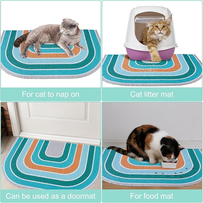 Unicorn Catcher Cat Litter Mat Quality Litter Box Mat Large Non-Slip Cat Litter Mat Litter Trapping Mat Soft Kitty Litter Mat Compatible Two Litter Boxes Cat Products Easy to Clean,Green,L