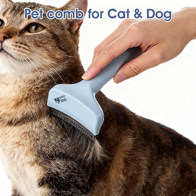 Pet Deshedding Comb,V-Tooth Dog Cat Grooming Brush with Curved Blade Gentle Shedding Tool with Ergonomic Non-Slip Handle for All Coat Types