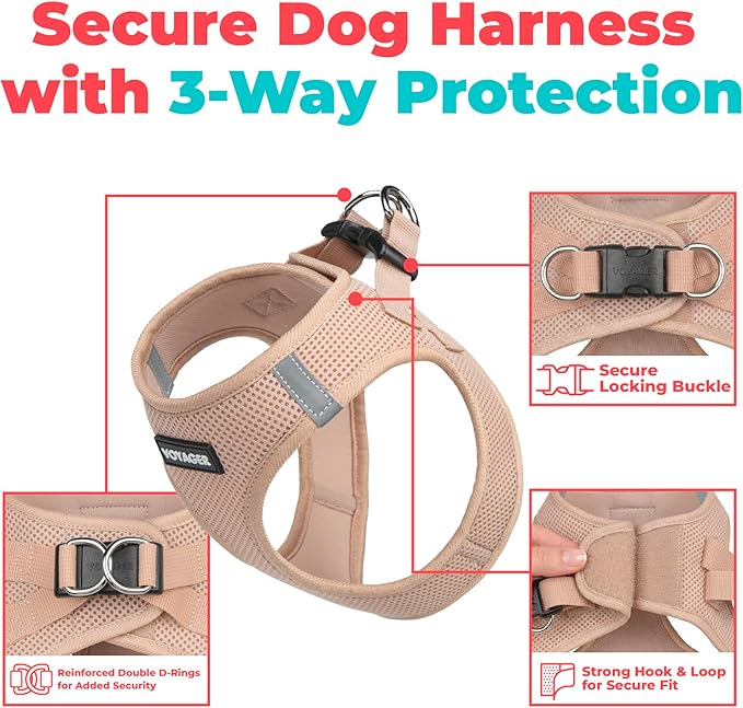 Best Pet Supplies Voyager Step-in Air Harness - All Weather Mesh, Reflective, No Pull Harness for Dogs, Cats - Secure with Hook & Loop Fastener, Buckle, Double D-Rings - Khaki, M