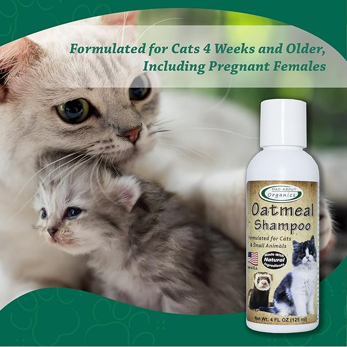 Oatmeal Shampoo for Cats & Small Pets – Gentle, Balanced Formula for Skin & Coat Health – Comforts Dry Skin Care for Small Pets 4 Weeks & Up, Including Pregnant Pets – 4 oz