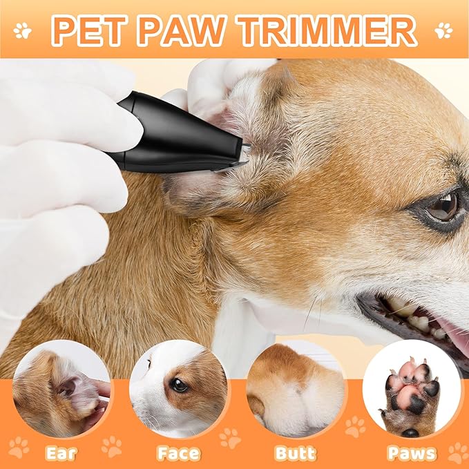 4 in 1 Dog Grooming Kit with USB-C Charging, Paw Trimmer for Small Dogs, Cats, Pet Hair Clippers Dog Nail Grinder, Cordless Hair Trimmer with 2 Speed Modes