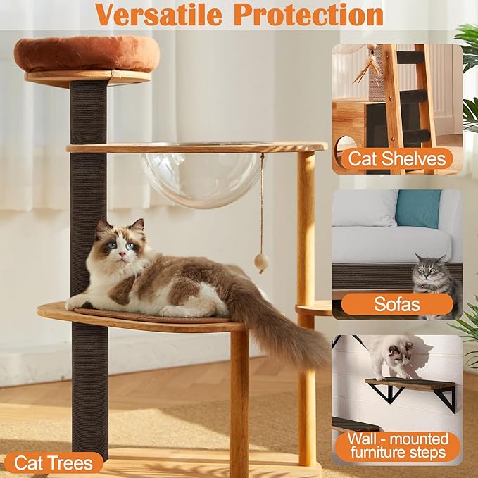 Cat Scratch Furniture Protector - 78.7" x 17" Trimmable Self-Adhesive Cats Claws Scratch Pads, DIY Cat Climbing Couch Protector for Scratch Post Cat Tree Replacement Indoor (Brown)