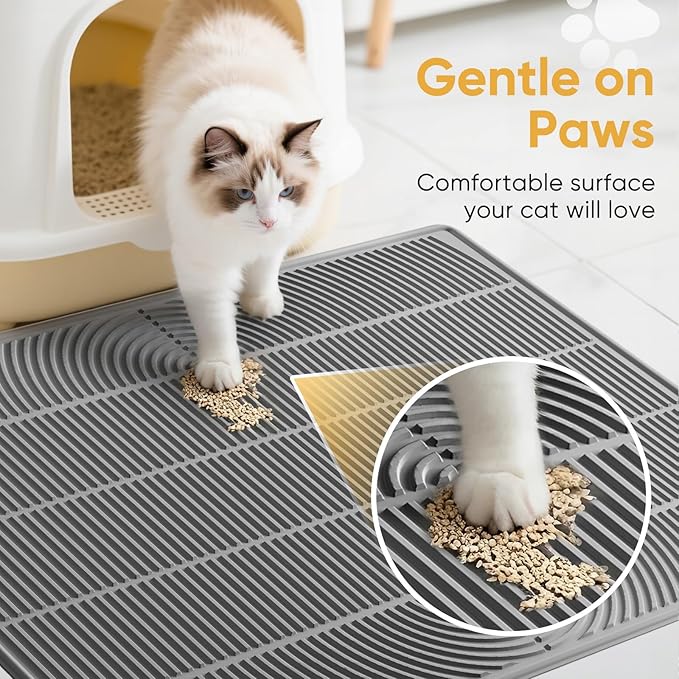 TRZZ XXL Extra Large Cat Litter Mat, Silicone Litter Box Mat for Floor, Waterproof & Non-Slip, Easy to Clean, Cat Litter Trapping Mat & Kitty Litter Catcher for Scatter Control (Black)