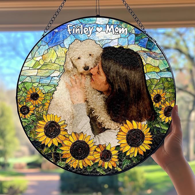 Custom Dog Portrait Art Suncatcher Stained Glass Remembrance Gift Indoor Decor Window Hanging Dog Cat Bereavement Keepsake Loss of Pet
