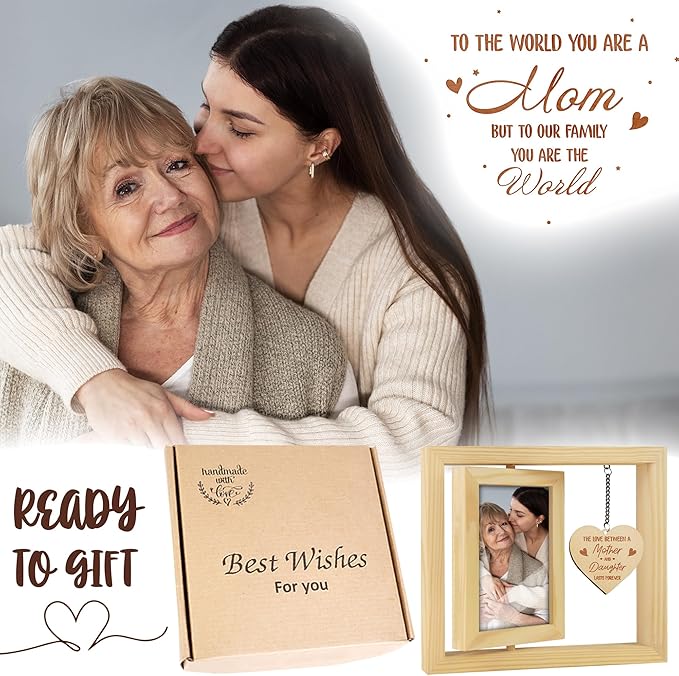 Rotating Picture Frame Gift for Mom 4x6 Photo Double-Side Floating Frame Mama Mum Step-Mom Mother-in-law Birthday Christmas Mother's Day Gifts Family Frame Tabletop Display HU-KX-MOM-NAT-A8
