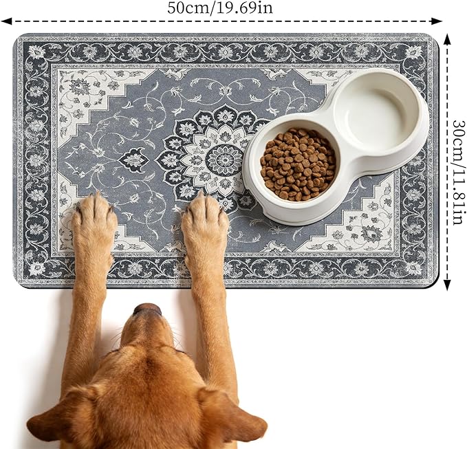 Dog Food Feeding Mat - Absorbent Diatomite Pet Dog Cat Bowl Mats for Food and Water, Anti Slip Dog Bowl Placemat for Floors, Quick Dry Pet Dish Matts Supplies, Bohemia Style, 12 * 20in