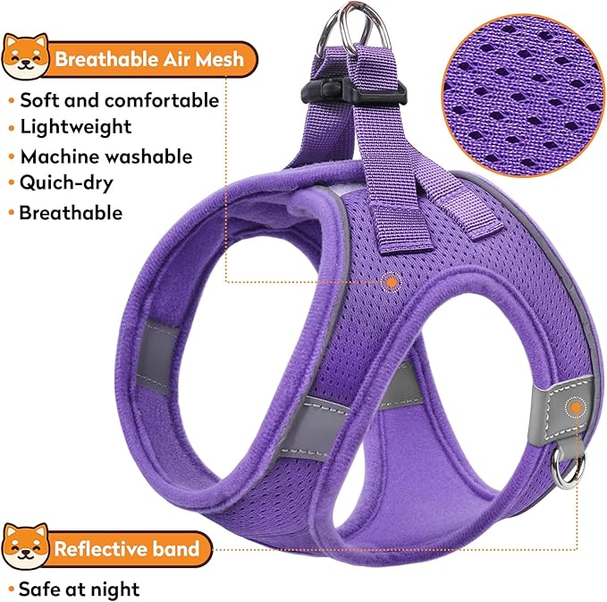 Dog Harness with Leash Set, No-Pull Step-in Reflective Pet Harness with 1 Leash Clips, Adjustable Soft Padded Easy Walk Dog Vest for Small Medium Large Dogs, Cats(Light Purple, XXXSmall)