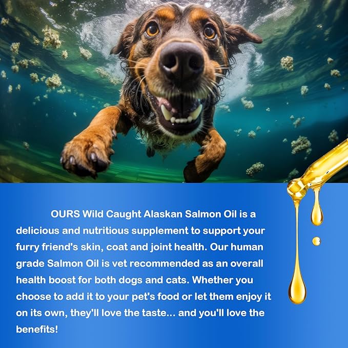 Wild Alaskan Salmon Oil for Dogs & Cats - Omega-3 Supplement for Skin, Coat & Joint Health, Sustainable All-Breed Formula, Human Grade, Perfect for Picky Eaters on Wet or Dry Food - 8.8 fl oz