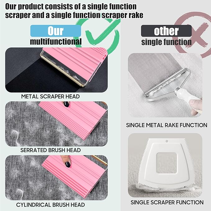 Mini Pet Hair Remover – 2025 Reusable Carpet Rake & Fur Scraper for Furniture, Car Interior, Hair Remover Brush for Bed, Couch, Home Surfaces Pink
