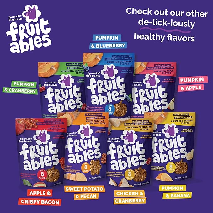 Fruitables Baked Dog Treats, Healthy Pumpkin Treat for Dogs, Low Calorie & Delicious, No Wheat, Corn or Soy, Made in the USA, Pumpkin and Apple Flavor, 12oz