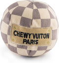 Haute Diggity Dog Checker Chewy Vuiton Ball, Plush Designer Dog Toys with Interactive Squeaker, Stimulating Pet Enrichment, Machine-Washable & Safe Materials for All Breeds, Size Large